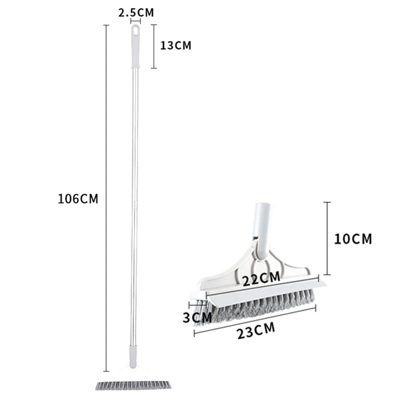 Professional 2-in-1 Floor Scrub Brush - Long Handle Squeegee & Cleaning Mop