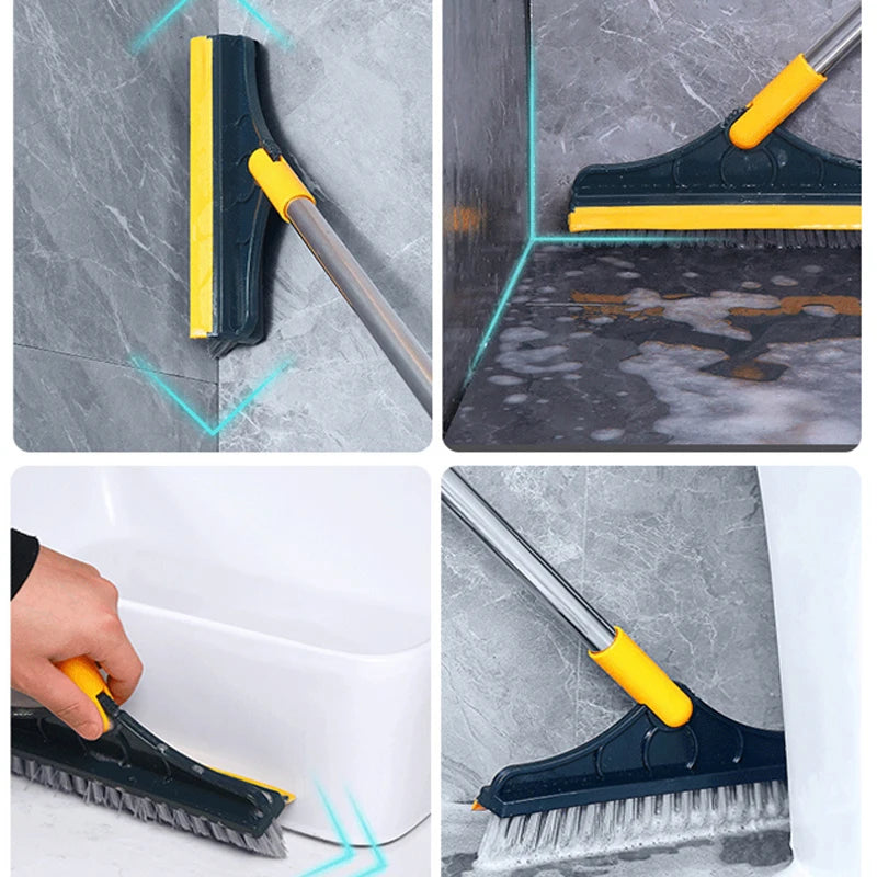 Professional 2-in-1 Floor Scrub Brush - Long Handle Squeegee & Cleaning Mop