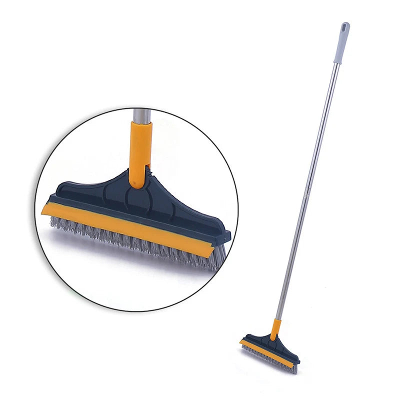 Professional 2-in-1 Floor Scrub Brush - Long Handle Squeegee & Cleaning Mop