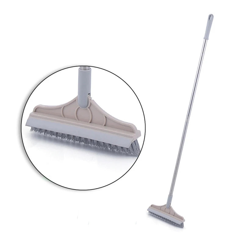 Professional 2-in-1 Floor Scrub Brush - Long Handle Squeegee & Cleaning Mop