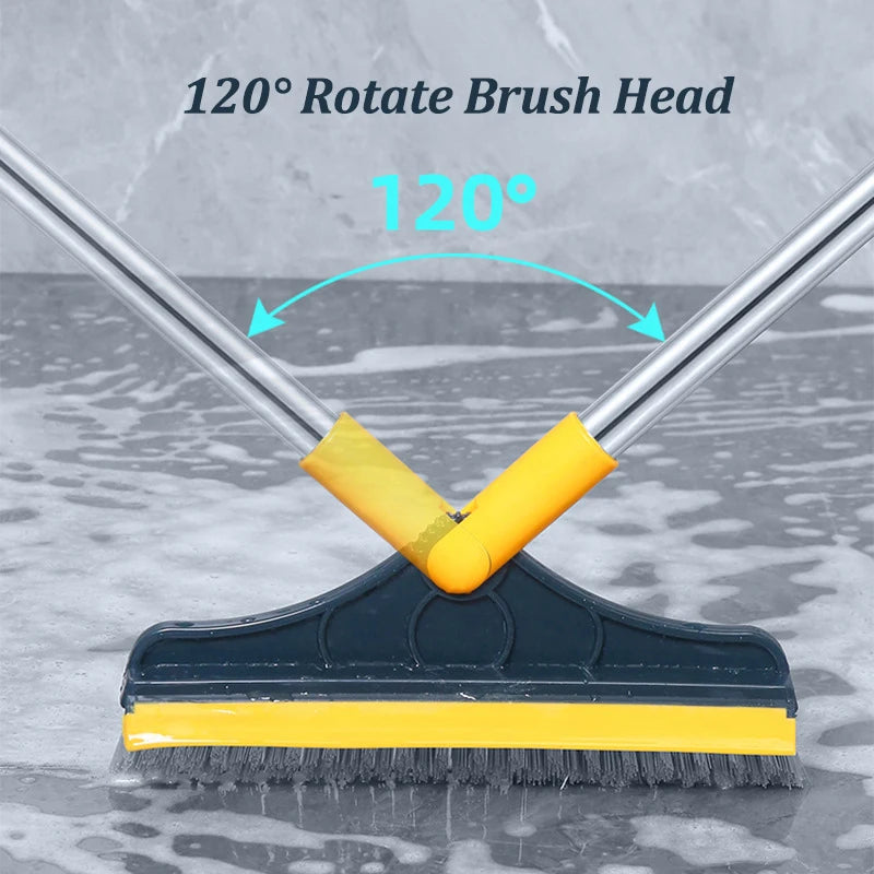 Professional 2-in-1 Floor Scrub Brush - Long Handle Squeegee & Cleaning Mop