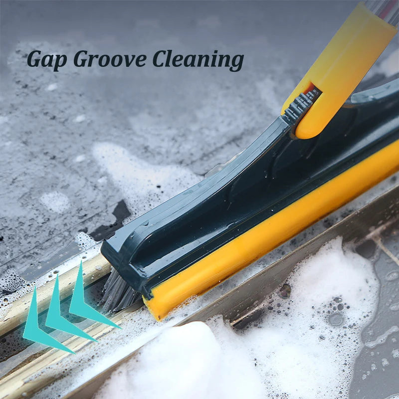 Professional 2-in-1 Floor Scrub Brush - Long Handle Squeegee & Cleaning Mop