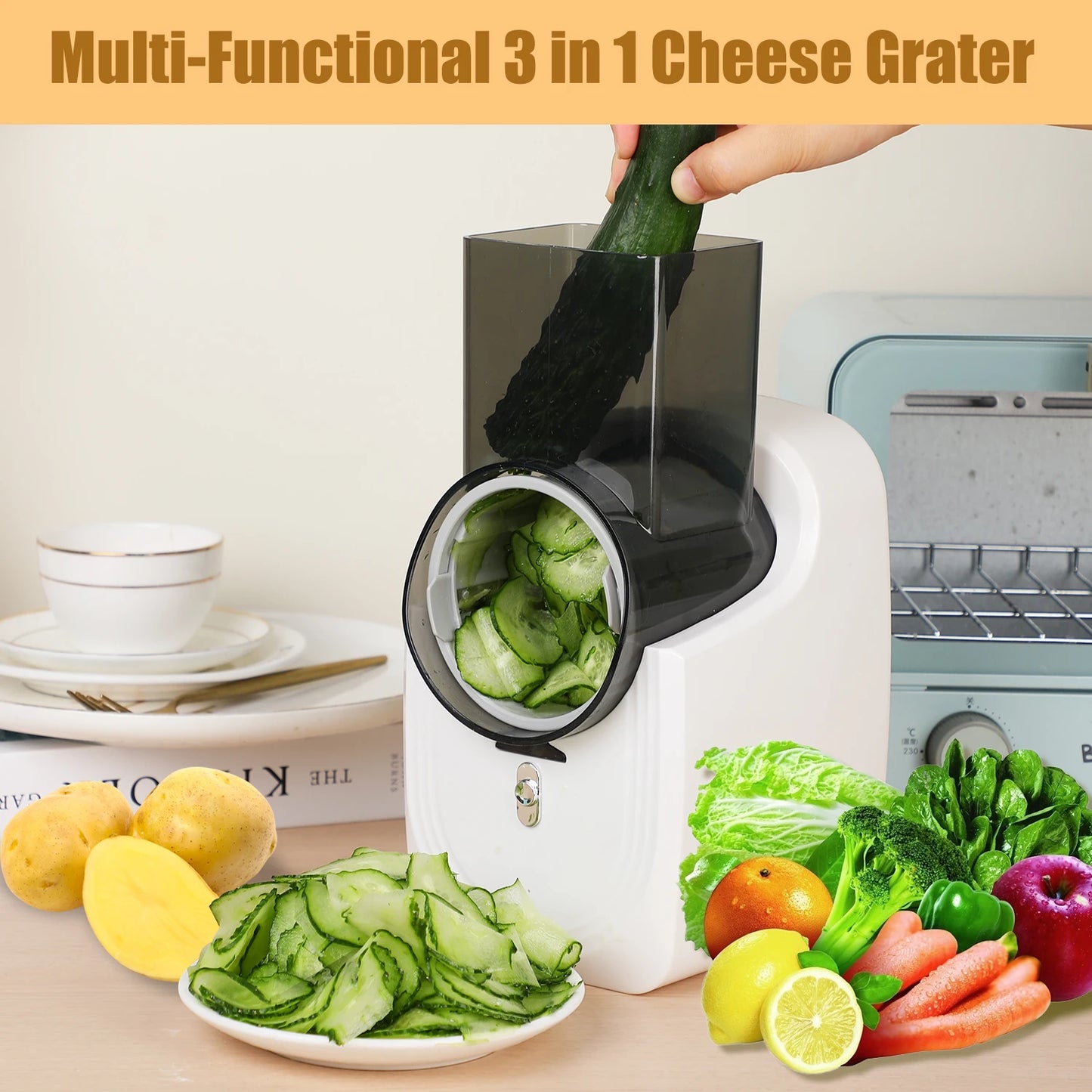 Professional Electric Food Processor - Multi-Function Cheese Grater & Vegetable Slicer