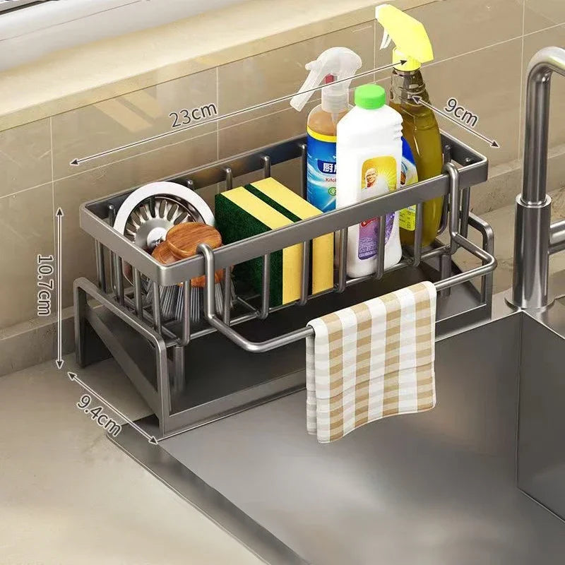 Multi-Function Kitchen Sponge Rack - Countertop Organizer with Drain & Storage