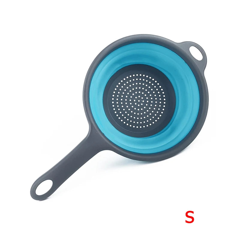 LMETJMA Silicone Collapsible Colander with Handle Kitchen Folding Strainer Colander for Draining Pasta Vegetable Fruit JT111