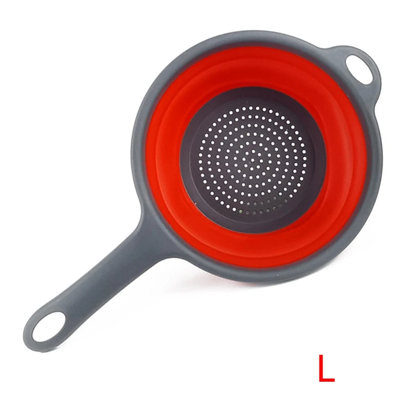 LMETJMA Silicone Collapsible Colander with Handle Kitchen Folding Strainer Colander for Draining Pasta Vegetable Fruit JT111