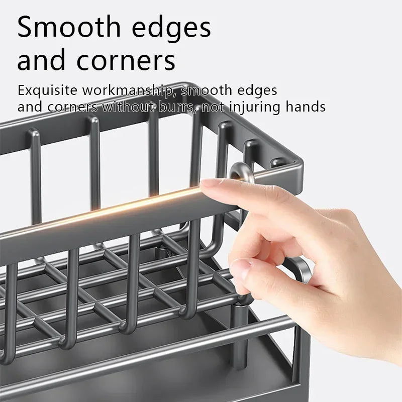 Multi-Function Kitchen Sponge Rack - Countertop Organizer with Drain & Storage