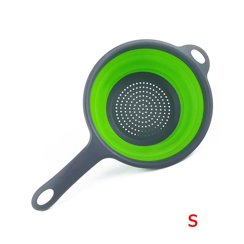 LMETJMA Silicone Collapsible Colander with Handle Kitchen Folding Strainer Colander for Draining Pasta Vegetable Fruit JT111
