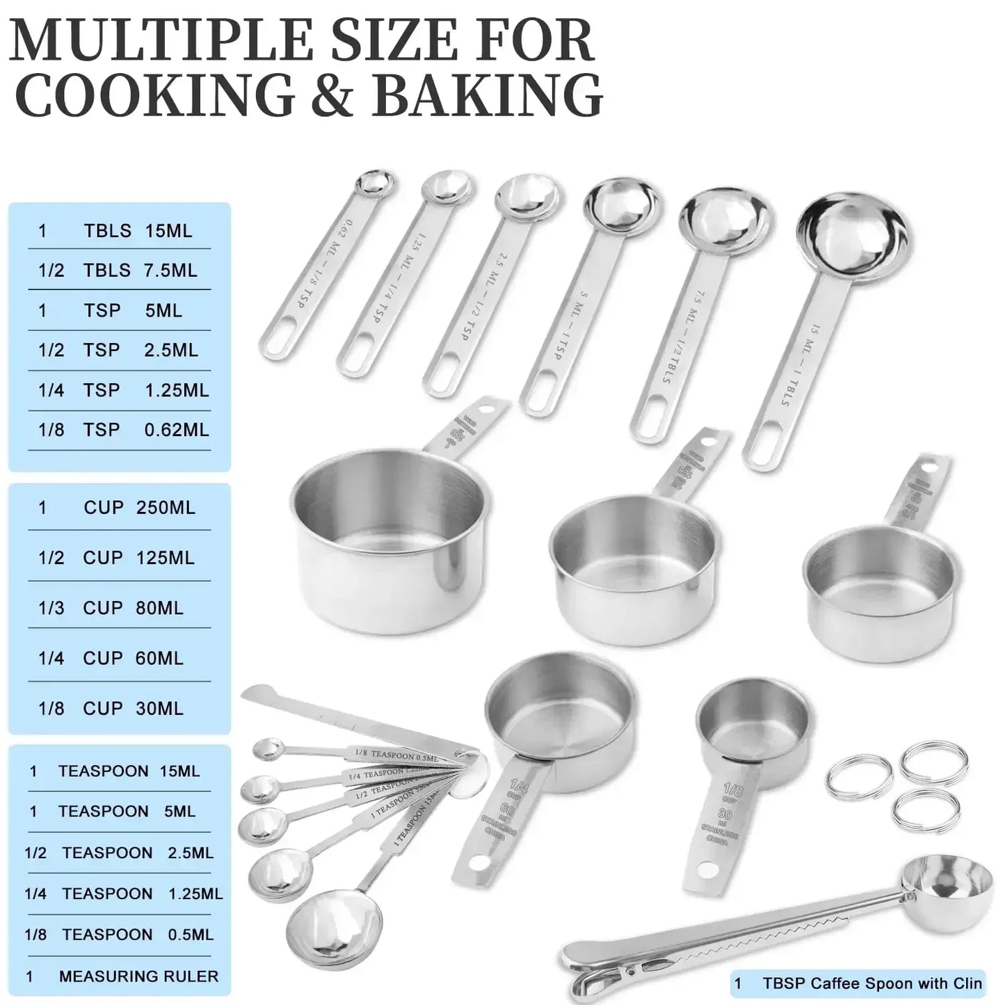 Professional 18-Piece Stainless Steel Measuring Cups & Spoons Set