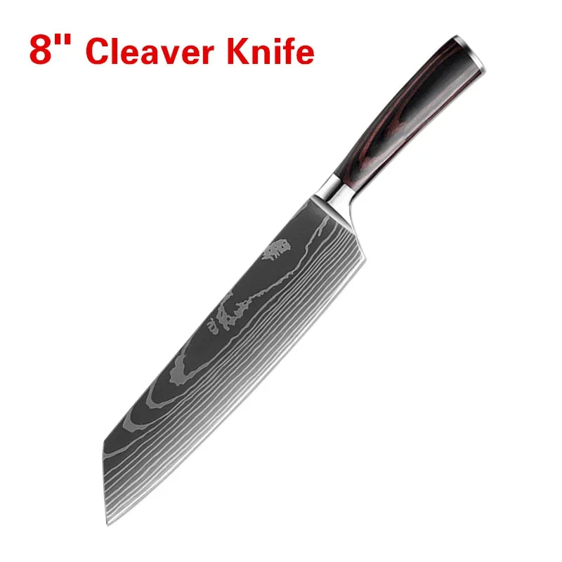 Professional Damascus Steel Kitchen Knife Set - Laser-Etched Chef's Collection