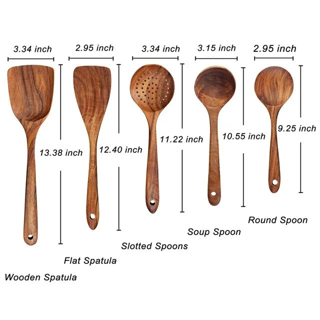 Premium Wooden Kitchen Utensils Set - Complete Cooking Spoon Collection