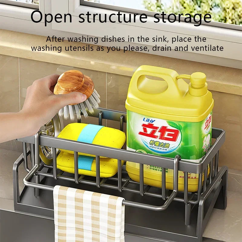 Multi-Function Kitchen Sponge Rack - Countertop Organizer with Drain & Storage