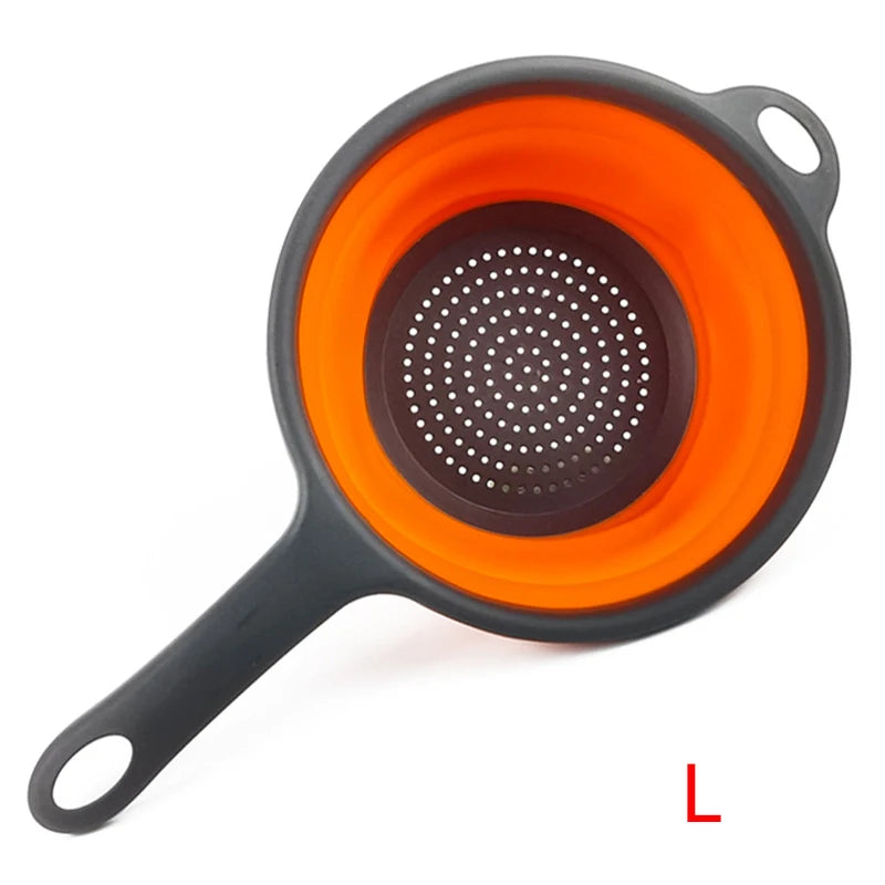 LMETJMA Silicone Collapsible Colander with Handle Kitchen Folding Strainer Colander for Draining Pasta Vegetable Fruit JT111