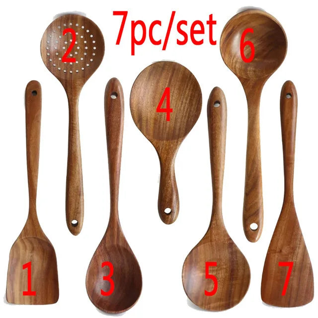 Premium Wooden Kitchen Utensils Set - Complete Cooking Spoon Collection