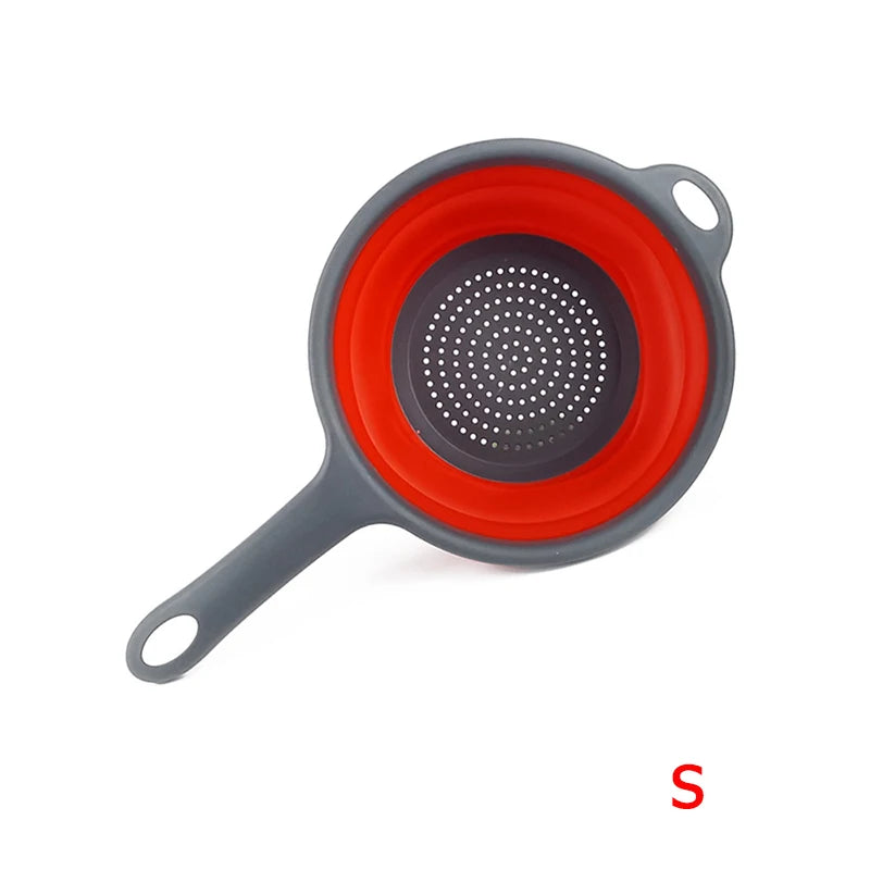 LMETJMA Silicone Collapsible Colander with Handle Kitchen Folding Strainer Colander for Draining Pasta Vegetable Fruit JT111