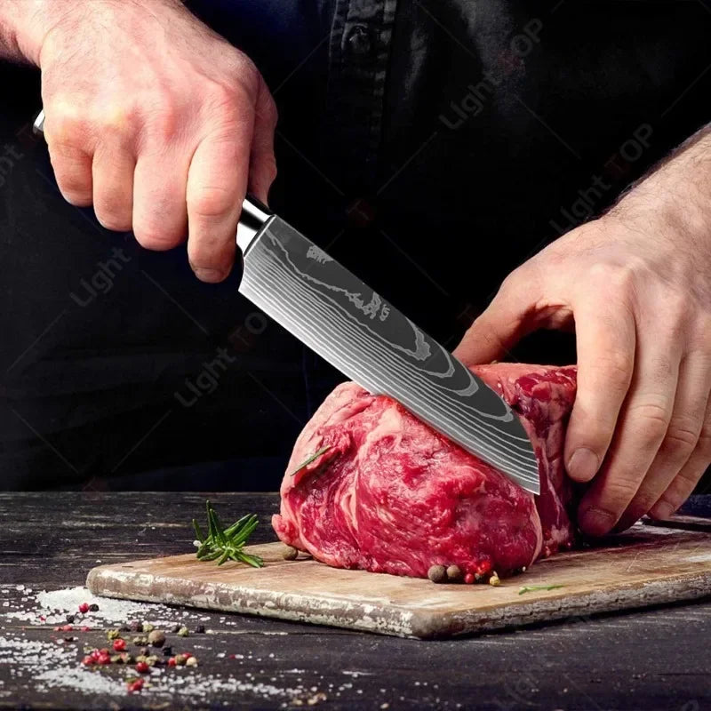 Professional Damascus Steel Kitchen Knife Set - Laser-Etched Chef's Collection