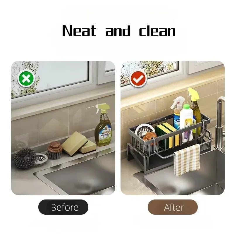 Multi-Function Kitchen Sponge Rack - Countertop Organizer with Drain & Storage