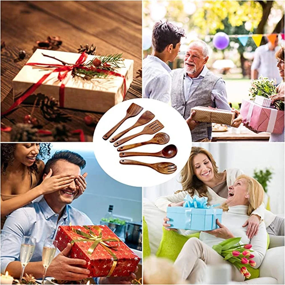 Premium Wooden Kitchen Utensils Set - Complete Cooking Spoon Collection