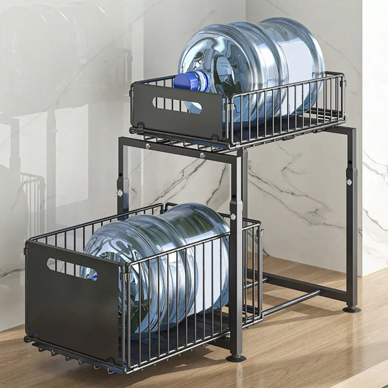 Pull-Out Under Sink Storage Rack, 2-Tier Sliding Basket Organizer for Kitchen Cabinets, Bathroom, Pantry & Household Storage