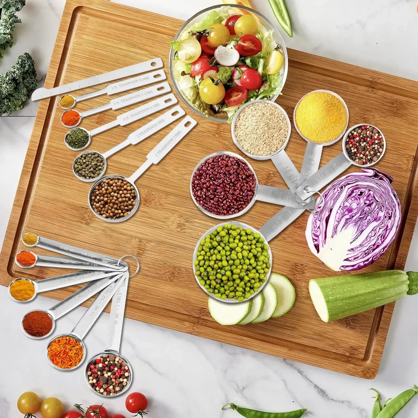 Professional 18-Piece Stainless Steel Measuring Cups & Spoons Set