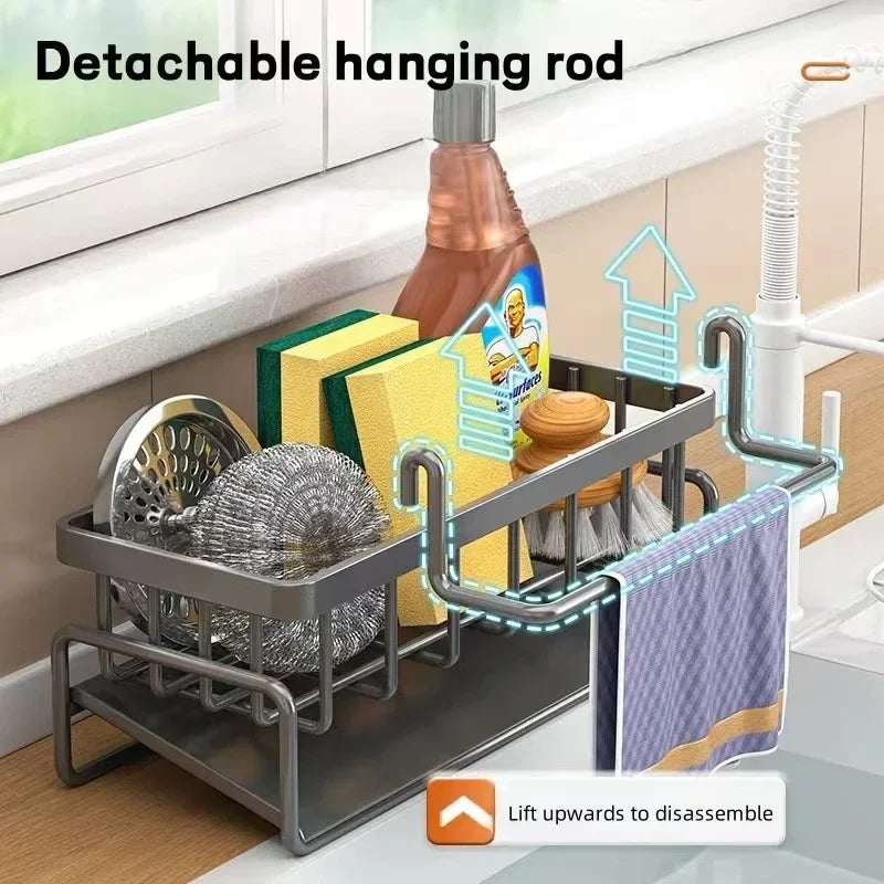 Multi-Function Kitchen Sponge Rack - Countertop Organizer with Drain & Storage