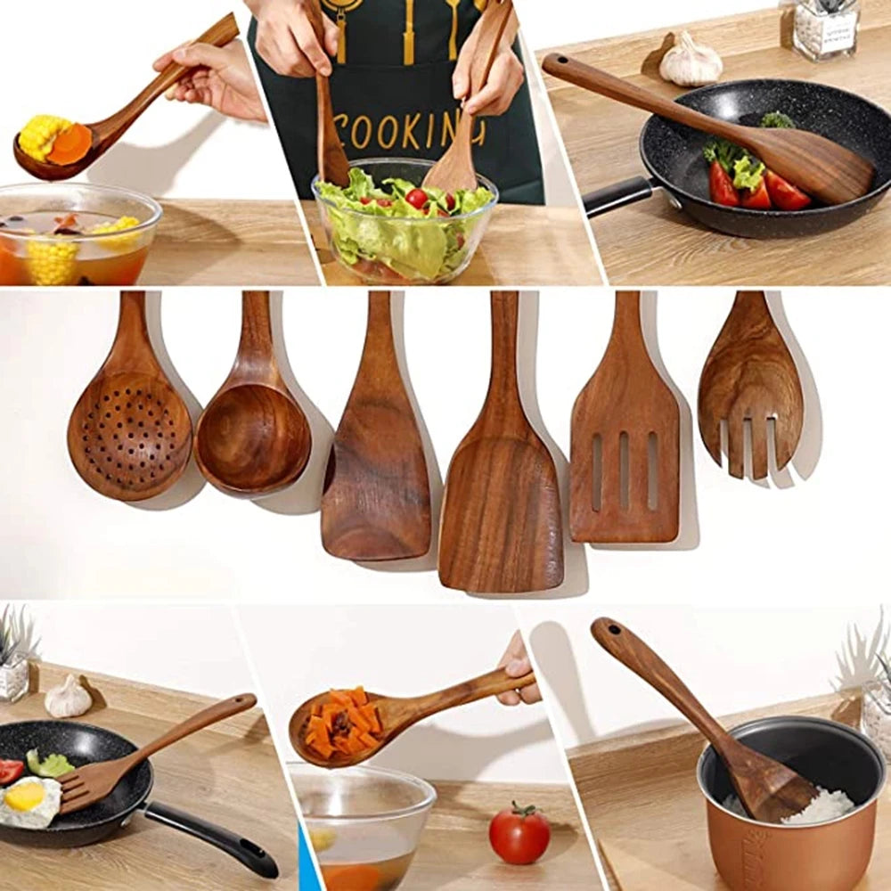 Premium Wooden Kitchen Utensils Set - Complete Cooking Spoon Collection