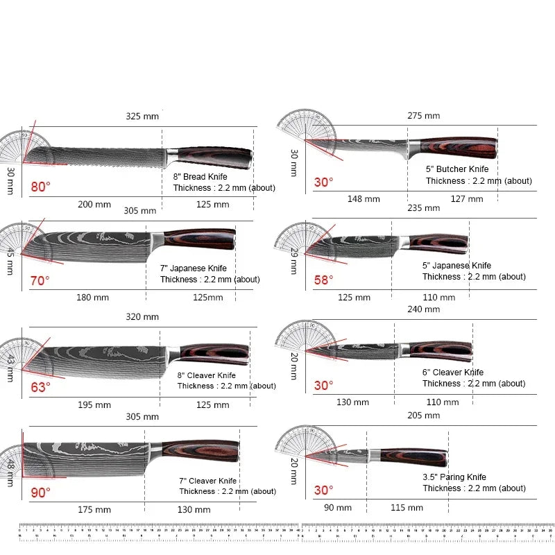 Professional Damascus Steel Kitchen Knife Set - Laser-Etched Chef's Collection