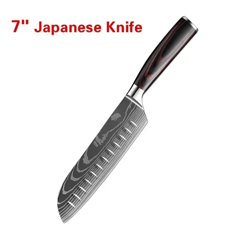 Professional Damascus Steel Kitchen Knife Set - Laser-Etched Chef's Collection