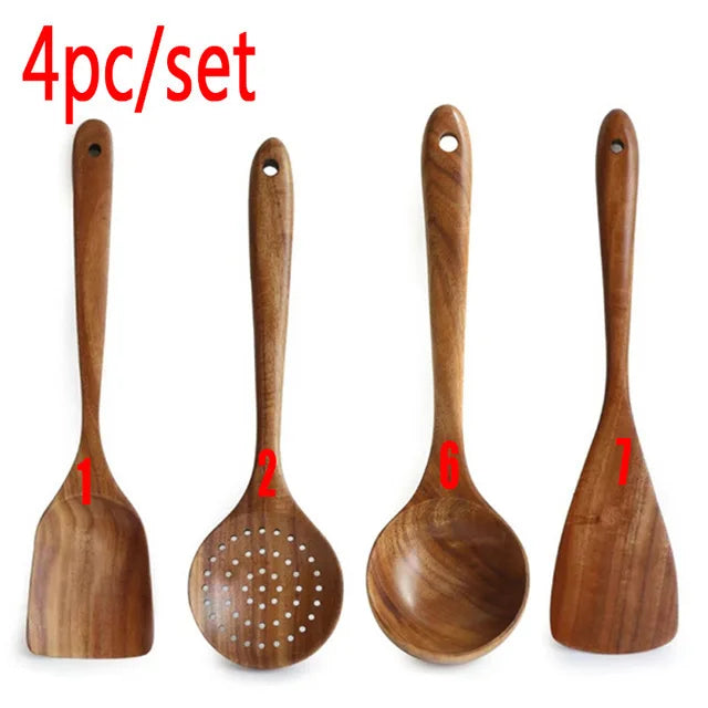 Premium Wooden Kitchen Utensils Set - Complete Cooking Spoon Collection