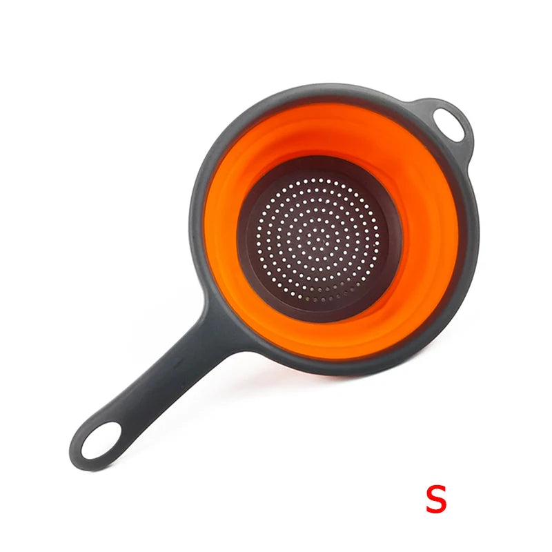 LMETJMA Silicone Collapsible Colander with Handle Kitchen Folding Strainer Colander for Draining Pasta Vegetable Fruit JT111
