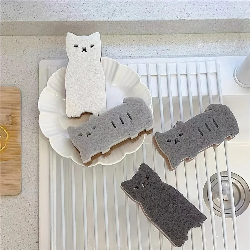 Adorable 4-Piece Cat Kitchen Sponge Set - Premium Dishwashing & Cleaning Tools