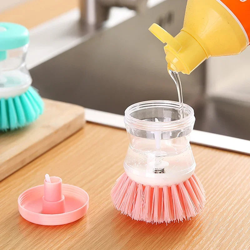 2-in-1 Dish Brush with Built-in Soap Dispenser - Kitchen Cleaning Tool