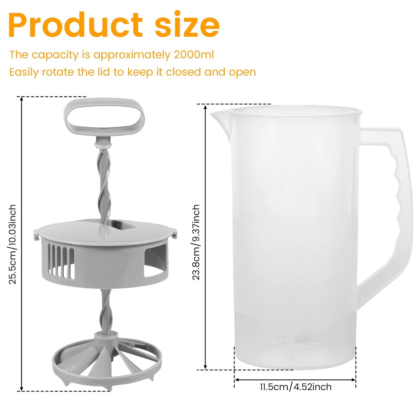 2000ml Large Mixing Pitcher with Lid - Wide Mouth Juice Container & Mixer