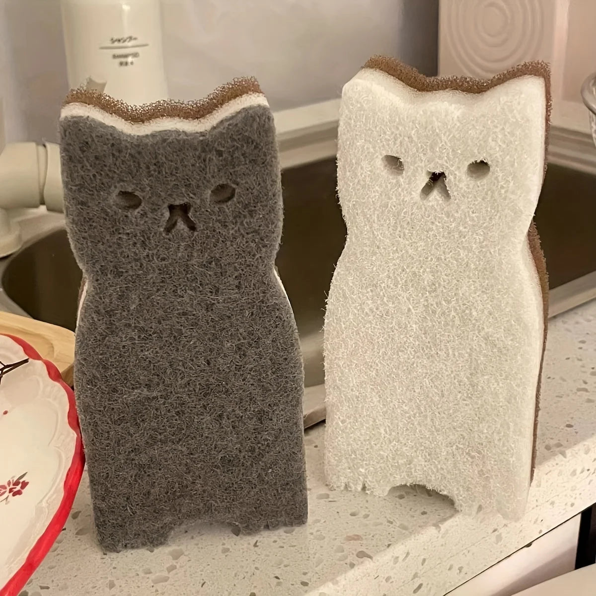 Adorable 4-Piece Cat Kitchen Sponge Set - Premium Dishwashing & Cleaning Tools