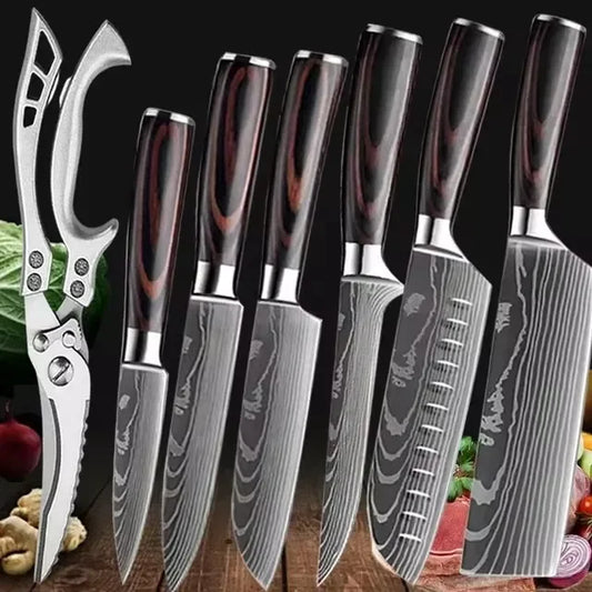 Professional Damascus Steel Kitchen Knife Set - Laser-Etched Chef's Collection