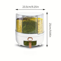 6-Compartment 360° Rotating Airtight Food Storage Container - Moisture-Proof for Cereal, Candy, Rice - Kitchen Pantry Organizer