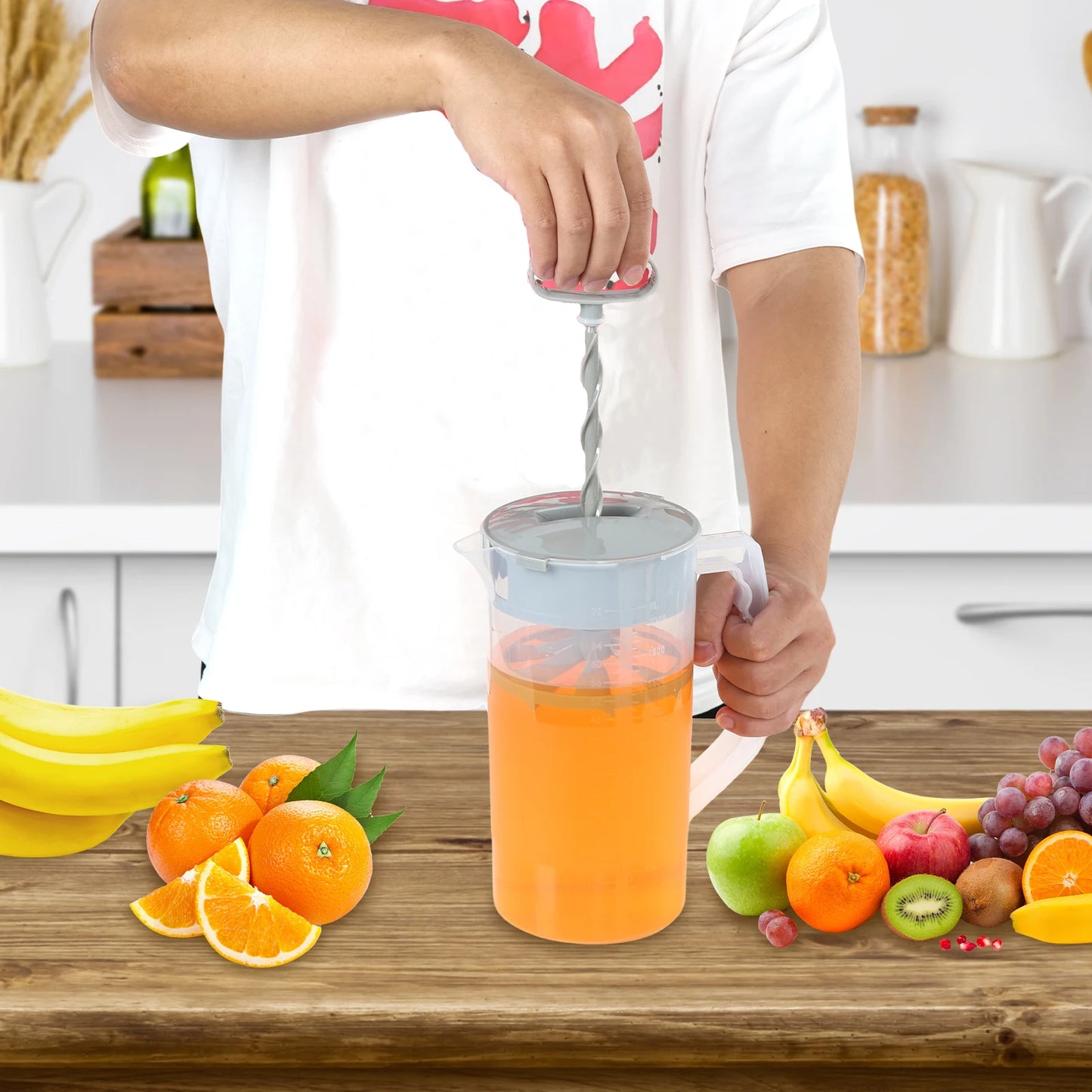 2000ml Large Mixing Pitcher with Lid - Wide Mouth Juice Container & Mixer
