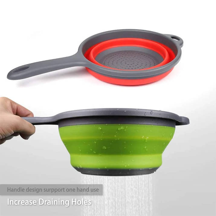 LMETJMA Silicone Collapsible Colander with Handle Kitchen Folding Strainer Colander for Draining Pasta Vegetable Fruit JT111