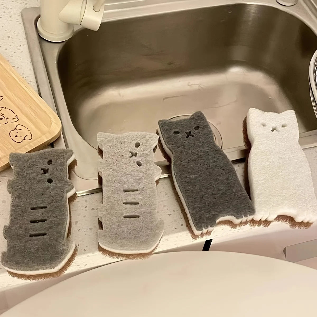 Adorable 4-Piece Cat Kitchen Sponge Set - Premium Dishwashing & Cleaning Tools