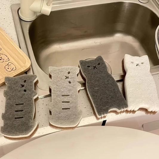Adorable 4-Piece Cat Kitchen Sponge Set - Premium Dishwashing & Cleaning Tools