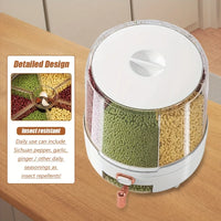 6-Compartment 360° Rotating Airtight Food Storage Container - Moisture-Proof for Cereal, Candy, Rice - Kitchen Pantry Organizer