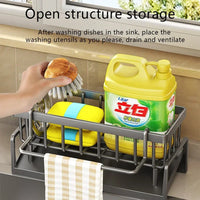 Multi-Function Kitchen Sponge Rack - Countertop Organizer with Drain & Storage