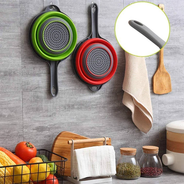 LMETJMA Silicone Collapsible Colander with Handle Kitchen Folding Strainer Colander for Draining Pasta Vegetable Fruit JT111