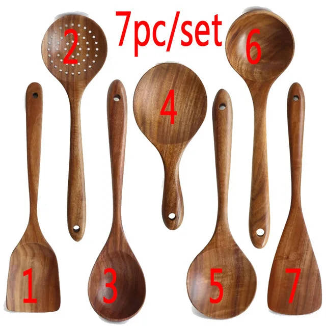 Premium Wooden Kitchen Utensils Set - Complete Cooking Spoon Collection