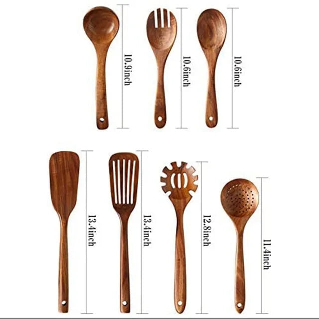 Premium Wooden Kitchen Utensils Set - Complete Cooking Spoon Collection