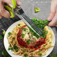 Herbal Scissors Stainless Steel 5 Blade Kitchen Scissors Mince Fresh Herbs & Leafy Greens Kitchen Gadgets with Cover (Green)