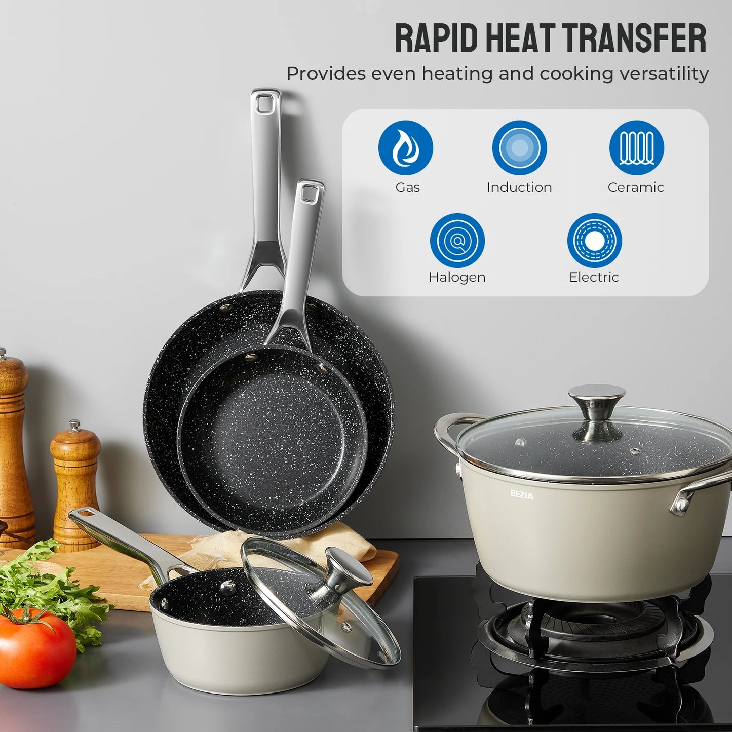 BEZIA Professional 10-Piece Non-Stick Induction Cookware Set