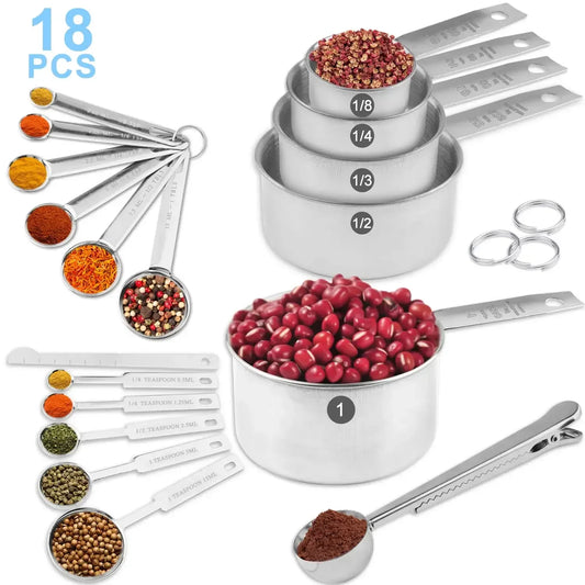 Professional 18-Piece Stainless Steel Measuring Cups & Spoons Set